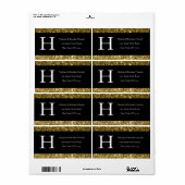 Modern Elegant White Black Gold Monogram Initiaal Etiket (Full Sheet)