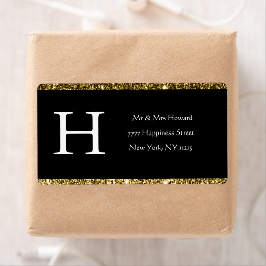 Modern Elegant White Black Gold Monogram Initiaal Etiket (Insitu)