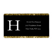 Modern Elegant White Black Gold Monogram Initiaal Etiket (Voorkant)