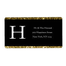 Modern Elegant White Black Gold Monogram Initiaal