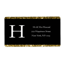 Modern Elegant White Black Gold Monogram Initiaal Etiket