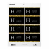 Modern Elegant White Black Gold Monogram Initiaal Etiket (Full Sheet)