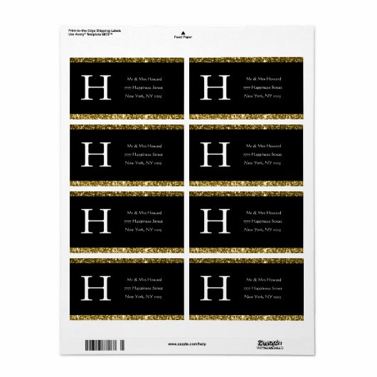 Modern Elegant White Black Gold Monogram Initiaal Etiket (Full Sheet)