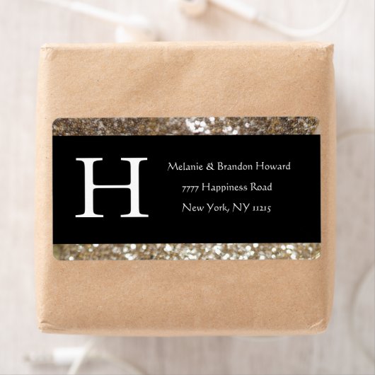 Modern Elegant White Black Gold Monogram Initiaal Etiket (Insitu)