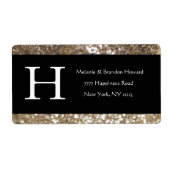 Modern Elegant White Black Gold Monogram Initiaal Etiket (Voorkant)