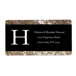 Modern Elegant White Black Gold Monogram Initiaal Etiket