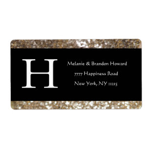 Modern Elegant White Black Gold Monogram Initiaal Etiket