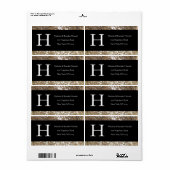 Modern Elegant White Black Gold Monogram Initiaal Etiket (Full Sheet)