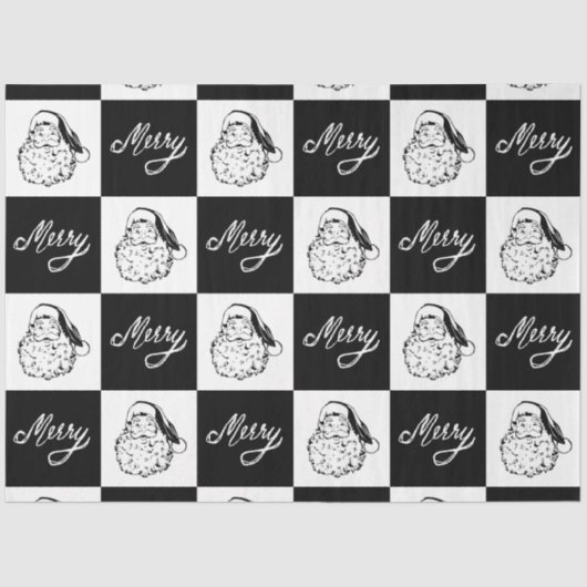 Modern Elegant White Black Santa Merry kerst Tissuepapier (Voorkant)