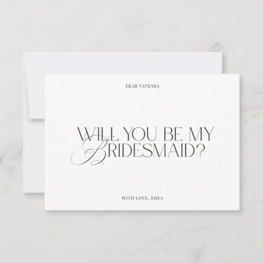 Modern Elegant White Bridesmaid Proposal Card Kaart (Voorkant)