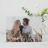 Modern Elegant White Calligraphy Overlay Wedding Save The Date (Staand voorkant)