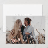 Modern Elegant White Calligraphy Overlay Wedding Save The Date (Voorkant / Achterkant)