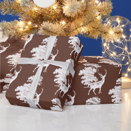 Modern Elegant White Deer Woodland Brown Cadeaupapier (Feestdagen)