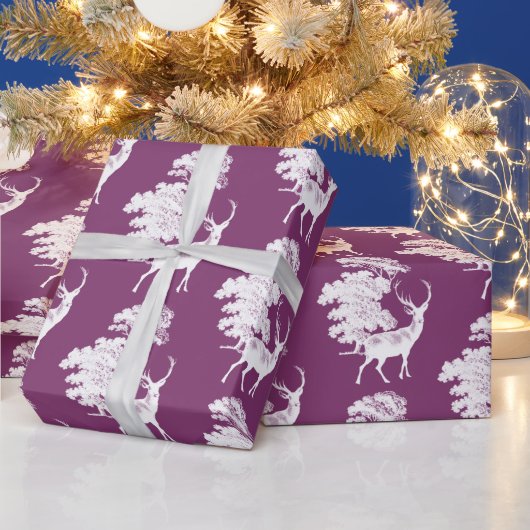 Modern Elegant White Deer Woodland Paars Cadeaupapier (Feestdagen)