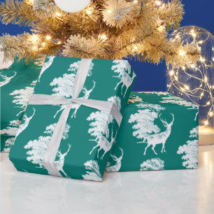 Modern Elegant White Deer Woodland Pine Green Cadeaupapier