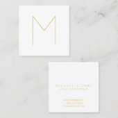 Modern Elegant White en Gold Monogram Vierkante Visitekaartje (Voorkant / Achterkant)