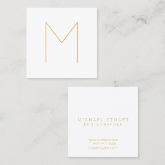 Modern Elegant White en Gold Monogram Vierkante Visitekaartje (Voorkant / Achterkant)