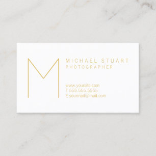 Modern Elegant White en Gold Monogram Visitekaartje