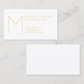 Modern Elegant White en Gold Monogram Visitekaartje (Voorkant / Achterkant)