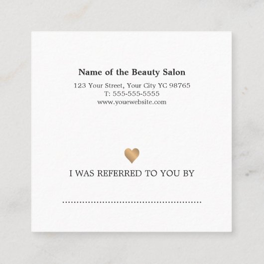 Modern Elegant White Faux Gold Beauty Referral (Achterkant)