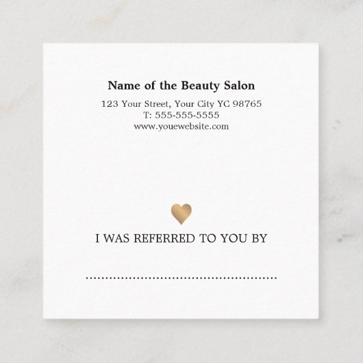 Modern Elegant White Faux Gold Heart Beauty Aanbevelingskaartje (Achterkant)