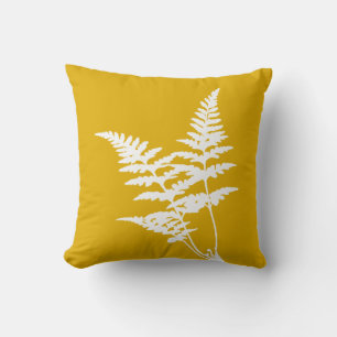 Modern Elegant White Fern op mosterdgeel Kussen