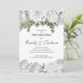 Modern Elegant White Floral Green Wedding Kaart (Staand voorkant)