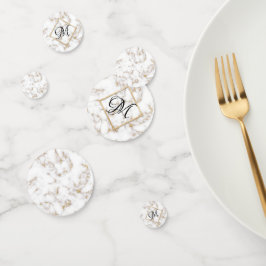 Modern Elegant White Gold Marble Monogram Confetti