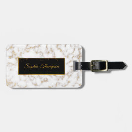 Modern Elegant White Gold Marble Name Bagagelabel