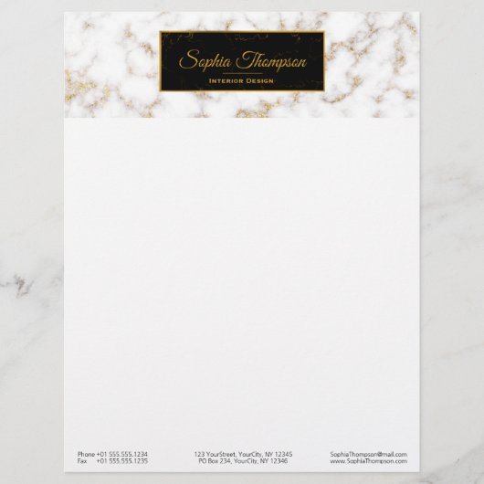 Modern Elegant White Gold Marble Name - Letterhead Briefhoofd (Voorkant)