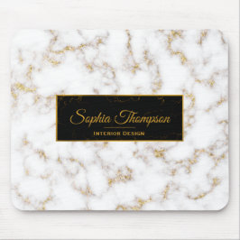 Modern Elegant White Gold Marble Name - Mousepad Muismat