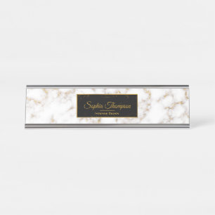 Modern Elegant White Gold Marble Name - Name Bord Bureau Naambordje