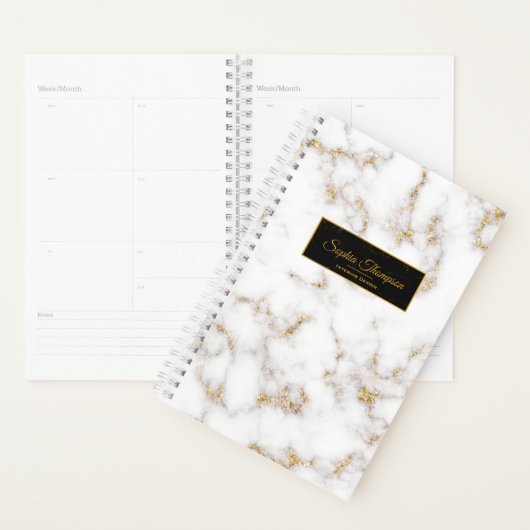 Modern Elegant White Gold Marble Name - Planner (Display)