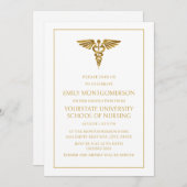 Modern Elegant White Gold Nursing School Afstudere Kaart (Voorkant / Achterkant)