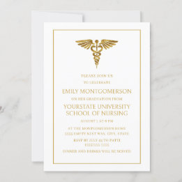 Modern Elegant White Gold Nursing School Afstudere Kaart