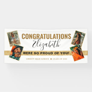 Modern Elegant White Gold Photo Collage Afstuderen Spandoek