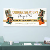 Modern Elegant White Gold Photo Collage Afstuderen Spandoek (Beurs)