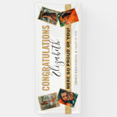 Modern Elegant White Gold Photo Collage Afstuderen Spandoek (Verticaal)