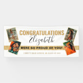 Modern Elegant White Gold Photo Collage Afstuderen Spandoek (Horizontaal)