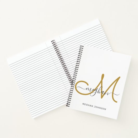 Modern Elegant White Gold Script Monogramed Notitieboek (Binnen)