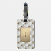 Modern Elegant White Leather Tufted Gold Bagagelabel (Achterkant verticaal)