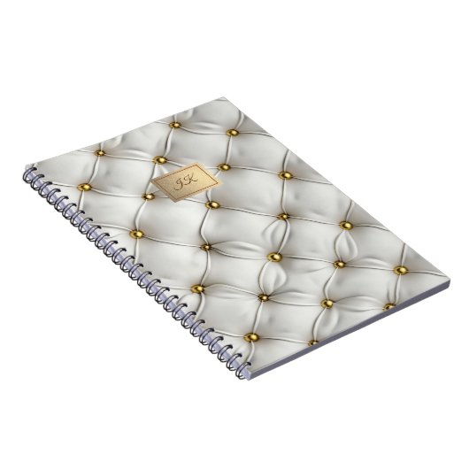 Modern Elegant White Leather Tufted Gold Notitieboek (Rechterzijde)