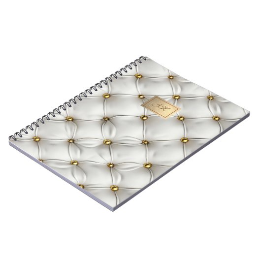 Modern Elegant White Leather Tufted Gold Notitieboek (Linkerzijde)