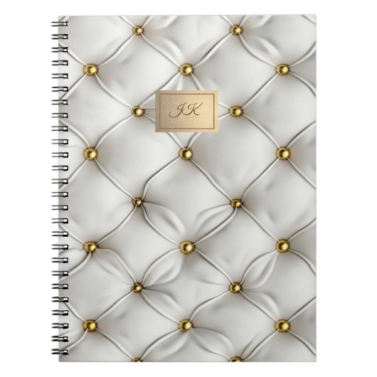 Modern Elegant White Leather Tufted Gold Notitieboek (Voorkant)