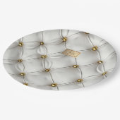 Modern Elegant White Leather Tufted Gold Papieren Bordje (Gekanteld)
