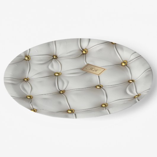 Modern Elegant White Leather Tufted Gold Papieren Bordje (Gekanteld)
