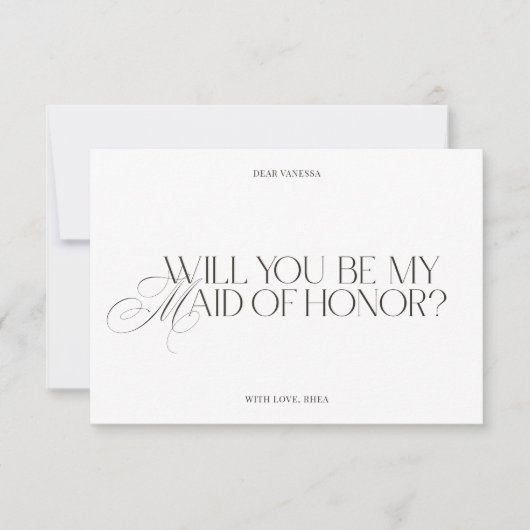 Modern Elegant White Maid of Honor Proposal Card Kaart (Voorkant)