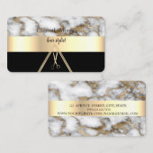 Modern Elegant White Marble Black, Gold, Scissors Visitekaartje (Voorkant / Achterkant)