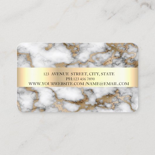 Modern Elegant White Marble Black, Gold, Scissors Visitekaartje (Achterkant)