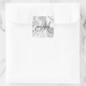 Modern Elegant White Marble Monogram Vierkante Sticker (Tas)